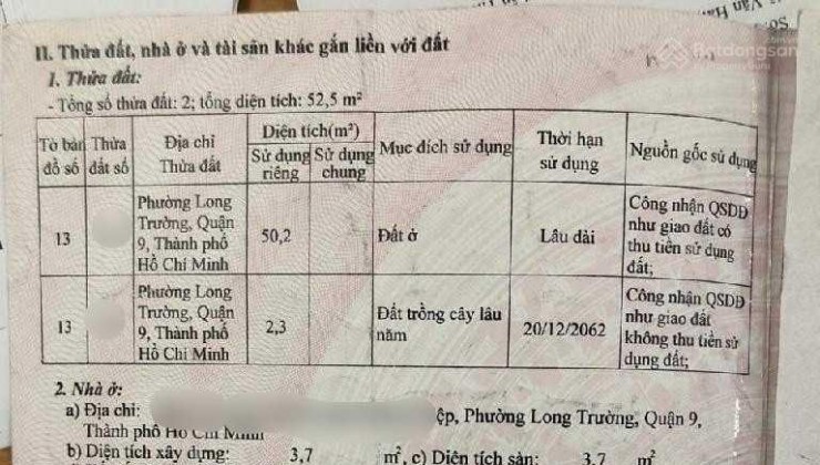 ĐẤT LÔ GÓC HAI MẶT HẺM XE TẢI, Đ VÕ VĂN HÁT, LONG TRƯỜNG, CHỈ HƠN 2 TỶ